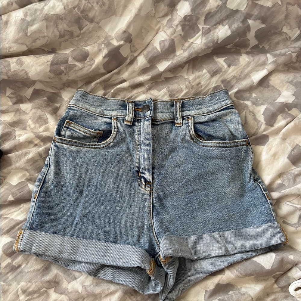 Wilfred Blue Jean Shorts with Distressed Hem